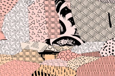 Soyut siyah konturlar, el vektör desen çizdi. Geometrik tarzı Retro soyut desen. Soyut çok renkli geometrik desen.