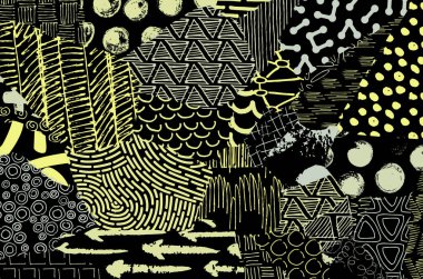 Soyut siyah konturlar, el vektör desen çizdi. Geometrik tarzı Retro soyut desen. Soyut çok renkli geometrik desen.