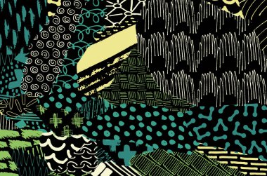 Soyut siyah konturlar, el vektör desen çizdi. Geometrik tarzı Retro soyut desen. Soyut çok renkli geometrik desen.