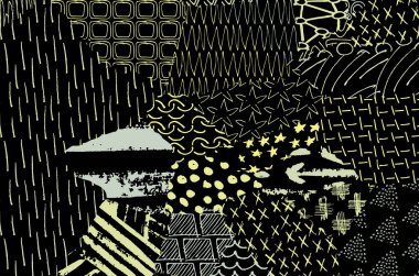 Soyut siyah konturlar, el vektör desen çizdi. Geometrik tarzı Retro soyut desen. Soyut çok renkli geometrik desen.