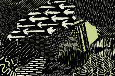 Soyut siyah konturlar, el vektör desen çizdi. Geometrik tarzı Retro soyut desen. Soyut çok renkli geometrik desen.