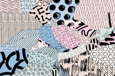 Soyut siyah konturlar, el vektör desen çizdi. Geometrik tarzı Retro soyut desen. Soyut çok renkli geometrik desen.