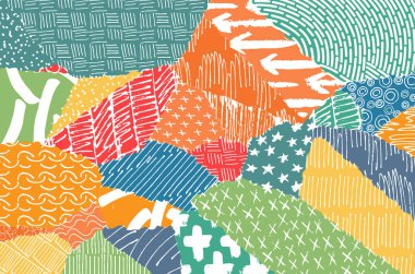 Soyut siyah konturlar, el vektör desen çizdi. Geometrik tarzı Retro soyut desen. Soyut çok renkli geometrik desen.