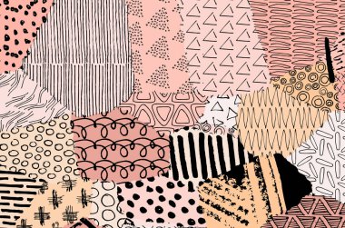 Soyut siyah konturlar, el vektör desen çizdi. Geometrik tarzı Retro soyut desen. Soyut çok renkli geometrik desen.