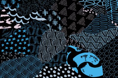 Soyut siyah konturlar, el vektör desen çizdi. Geometrik tarzı Retro soyut desen. Soyut çok renkli geometrik desen.