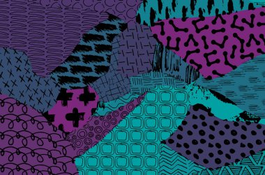 Soyut siyah konturlar, el vektör desen çizdi. Geometrik tarzı Retro soyut desen. Soyut çok renkli geometrik desen.