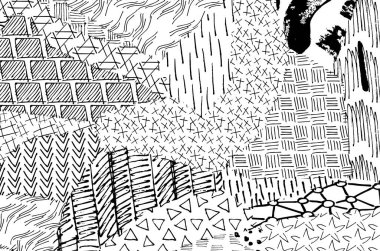 Soyut siyah konturlar, el vektör desen çizdi. Geometrik tarzı Retro soyut desen. Soyut çok renkli geometrik desen.