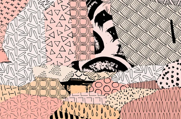 Soyut siyah konturlar, el vektör desen çizdi. Geometrik tarzı Retro soyut desen. Soyut çok renkli geometrik desen.