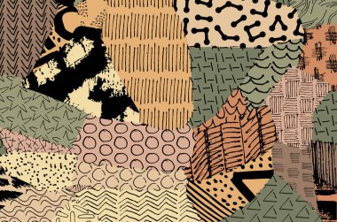 Soyut siyah konturlar, el vektör desen çizdi. Geometrik tarzı Retro soyut desen. Soyut çok renkli geometrik desen.