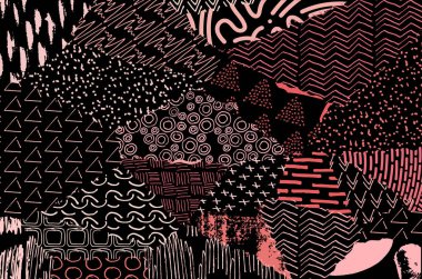 Soyut siyah konturlar, el vektör desen çizdi. Geometrik tarzı Retro soyut desen. Soyut çok renkli geometrik desen.