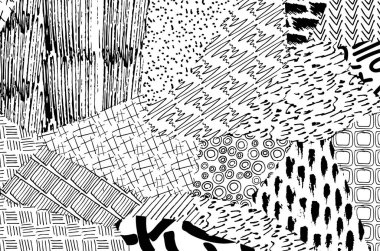 Soyut siyah konturlar, el vektör desen çizdi. Geometrik tarzı Retro soyut desen. Soyut çok renkli geometrik desen.