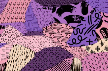 Soyut siyah konturlar, el vektör desen çizdi. Geometrik tarzı Retro soyut desen. Soyut çok renkli geometrik desen.