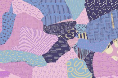 Soyut siyah konturlar, el vektör desen çizdi. Geometrik tarzı Retro soyut desen. Soyut çok renkli geometrik desen.