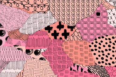 Soyut siyah konturlar, el vektör desen çizdi. Geometrik tarzı Retro soyut desen. Soyut çok renkli geometrik desen.