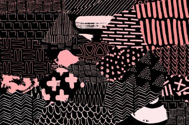 Soyut siyah konturlar, el vektör desen çizdi. Geometrik tarzı Retro soyut desen. Soyut çok renkli geometrik desen.