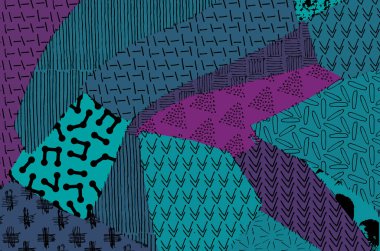 Soyut siyah konturlar, el vektör desen çizdi. Geometrik tarzı Retro soyut desen. Soyut çok renkli geometrik desen.