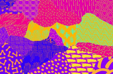 Soyut siyah konturlar, el vektör desen çizdi. Geometrik tarzı Retro soyut desen. Soyut çok renkli geometrik desen.