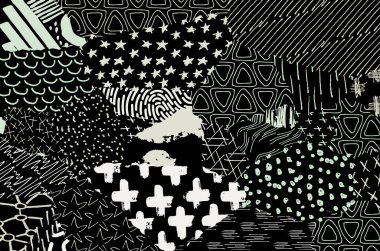 Soyut siyah konturlar, el vektör desen çizdi. Geometrik tarzı Retro soyut desen. Soyut çok renkli geometrik desen.