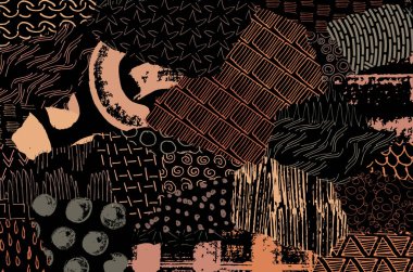 Soyut siyah konturlar, el vektör desen çizdi. Geometrik tarzı Retro soyut desen. Soyut çok renkli geometrik desen.