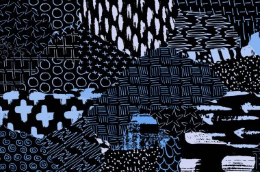 Soyut siyah konturlar, el vektör desen çizdi. Geometrik tarzı Retro soyut desen. Soyut çok renkli geometrik desen.