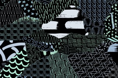 Soyut siyah konturlar, el vektör desen çizdi. Geometrik tarzı Retro soyut desen. Soyut çok renkli geometrik desen.