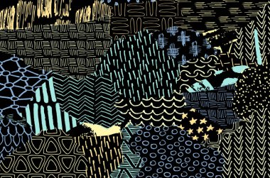 Soyut siyah konturlar, el vektör desen çizdi. Geometrik tarzı Retro soyut desen. Soyut çok renkli geometrik desen.