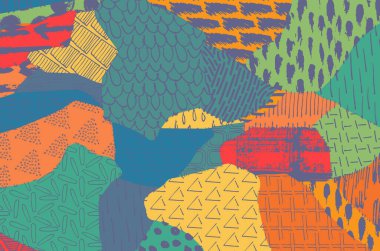 Soyut siyah konturlar, el vektör desen çizdi. Geometrik tarzı Retro soyut desen. Soyut çok renkli geometrik desen.