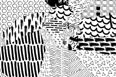 Soyut siyah konturlar, el vektör desen çizdi. Geometrik tarzı Retro soyut desen. Soyut çok renkli geometrik desen.