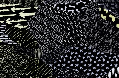 Soyut siyah konturlar, el vektör desen çizdi. Geometrik tarzı Retro soyut desen. Soyut çok renkli geometrik desen.