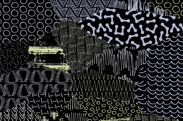 Soyut siyah konturlar, el vektör desen çizdi. Geometrik tarzı Retro soyut desen. Soyut çok renkli geometrik desen.