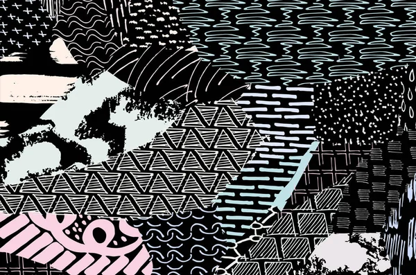 Soyut siyah konturlar, el vektör desen çizdi. Geometrik tarzı Retro soyut desen. Soyut çok renkli geometrik desen.