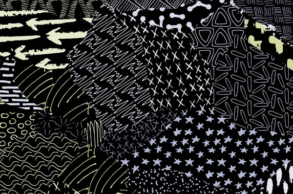 Soyut siyah konturlar, el vektör desen çizdi. Geometrik tarzı Retro soyut desen. Soyut çok renkli geometrik desen.