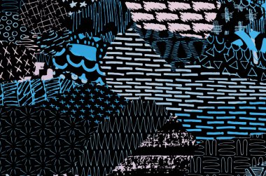 Soyut siyah konturlar, el vektör desen çizdi. Geometrik tarzı Retro soyut desen. Soyut çok renkli geometrik desen.