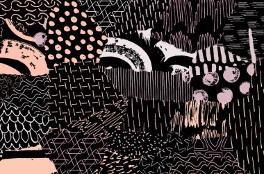 Soyut siyah konturlar, el vektör desen çizdi. Geometrik tarzı Retro soyut desen. Soyut çok renkli geometrik desen.