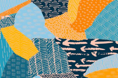 Soyut siyah konturlar, el vektör desen çizdi. Geometrik tarzı Retro soyut desen. Soyut çok renkli geometrik desen.