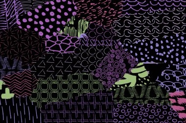 Soyut siyah konturlar, el vektör desen çizdi. Geometrik tarzı Retro soyut desen. Soyut çok renkli geometrik desen.