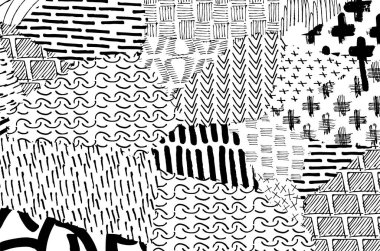 Soyut siyah konturlar, el vektör desen çizdi. Geometrik tarzı Retro soyut desen. Soyut çok renkli geometrik desen.