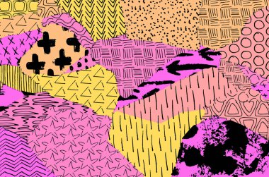 Soyut siyah konturlar, el vektör desen çizdi. Geometrik tarzı Retro soyut desen. Soyut çok renkli geometrik desen.