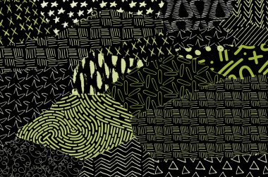 Soyut siyah konturlar, el vektör desen çizdi. Geometrik tarzı Retro soyut desen. Soyut çok renkli geometrik desen.