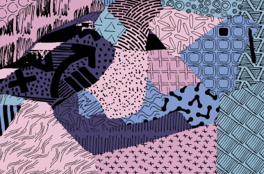 Soyut siyah konturlar, el vektör desen çizdi. Geometrik tarzı Retro soyut desen. Soyut çok renkli geometrik desen.