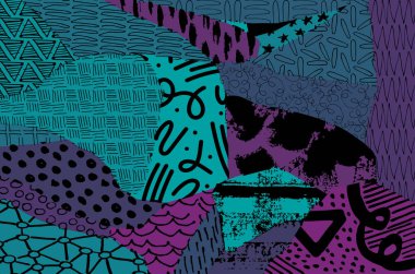 Soyut siyah konturlar, el vektör desen çizdi. Geometrik tarzı Retro soyut desen. Soyut çok renkli geometrik desen.