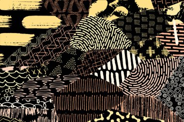 Soyut siyah konturlar, el vektör desen çizdi. Geometrik tarzı Retro soyut desen. Soyut çok renkli geometrik desen.