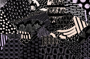 Soyut siyah konturlar, el vektör desen çizdi. Geometrik tarzı Retro soyut desen. Soyut çok renkli geometrik desen.