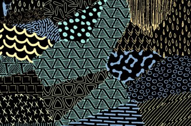 Soyut siyah konturlar, el vektör desen çizdi. Geometrik tarzı Retro soyut desen. Soyut çok renkli geometrik desen.