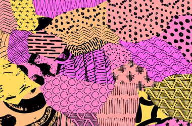 Soyut siyah konturlar, el vektör desen çizdi. Geometrik tarzı Retro soyut desen. Soyut çok renkli geometrik desen.