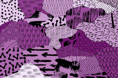 Soyut siyah konturlar, el vektör desen çizdi. Geometrik tarzı Retro soyut desen. Soyut çok renkli geometrik desen.