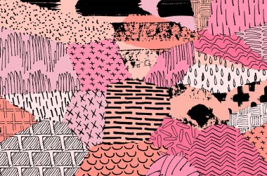 Soyut siyah konturlar, el vektör desen çizdi. Geometrik tarzı Retro soyut desen. Soyut çok renkli geometrik desen.