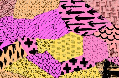 Soyut siyah konturlar, el vektör desen çizdi. Geometrik tarzı Retro soyut desen. Soyut çok renkli geometrik desen.