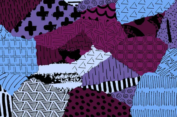 Soyut siyah konturlar, el vektör desen çizdi. Geometrik tarzı Retro soyut desen. Soyut çok renkli geometrik desen.