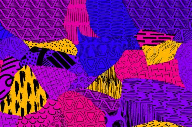 Soyut siyah konturlar, el vektör desen çizdi. Geometrik tarzı Retro soyut desen. Soyut çok renkli geometrik desen.